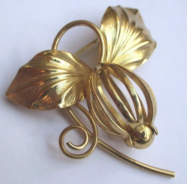 Broche Vintage En Forme De Couronne, Or Poli, Finement Striée - Bijou Fantaisie Femme