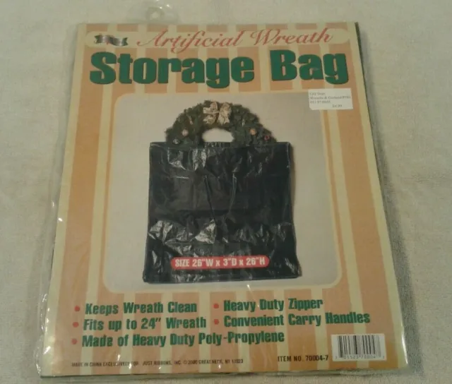 Just Ribbons Artificial Wreath Storage Bag 26" x 3" x 26" poly-propylene - NEW