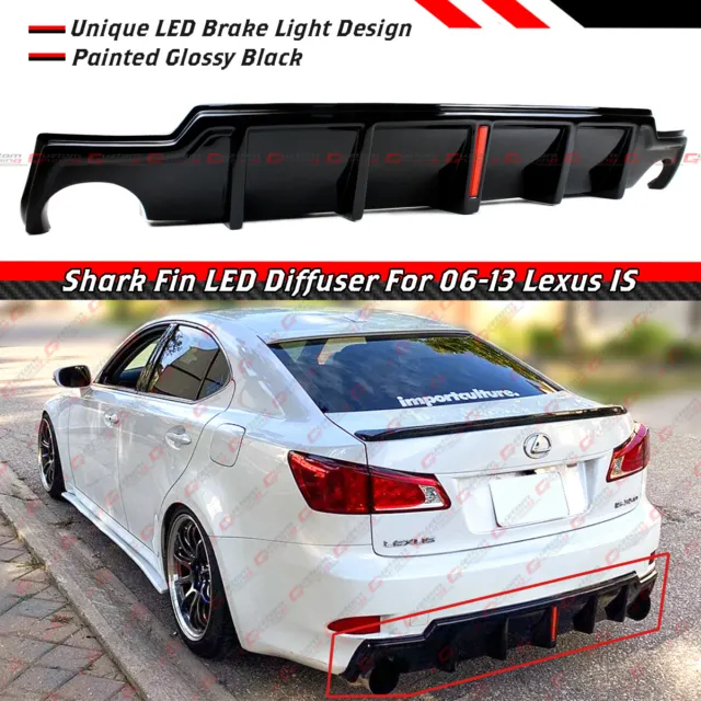 For 06-13 Lexus Is250 Is350 Jdm Glossy Black Rear Bumper Diffuser With Led Light