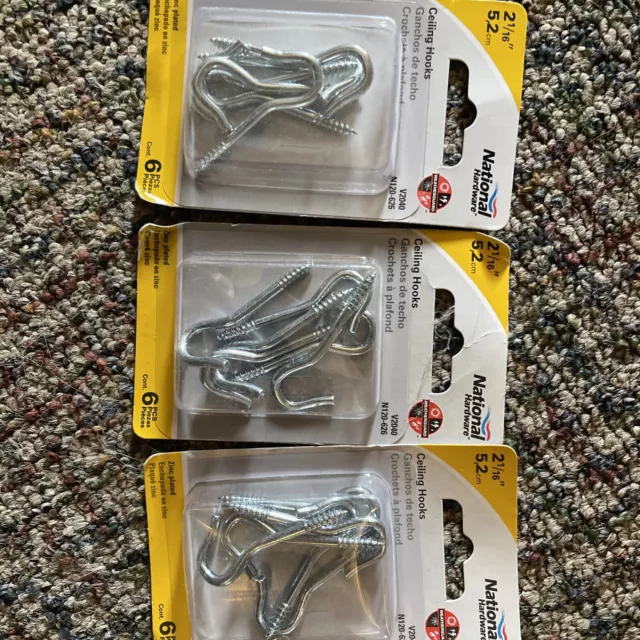 3 (6 Pack) National Hardware  Zinc-Plated  2-1/16 in.  Ceiling Hook