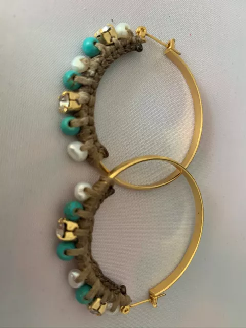 Israeli designer, Smadar Eliasaf, gold plated earrings, with pearls, turquoises.