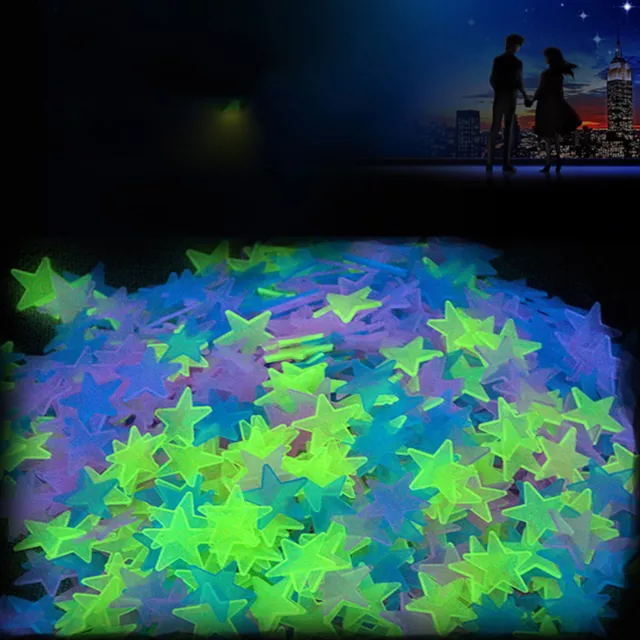 100Pcs 3D Stars Glow In The Dark Luminous Fluorescent Wall Stickers Room Decor