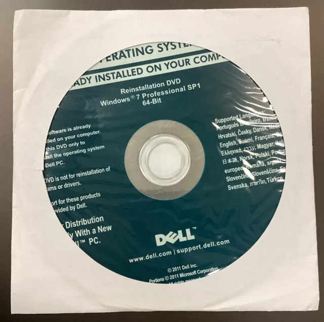 DELL windows 7 professional SP1 64 bit Reinstallation DVD