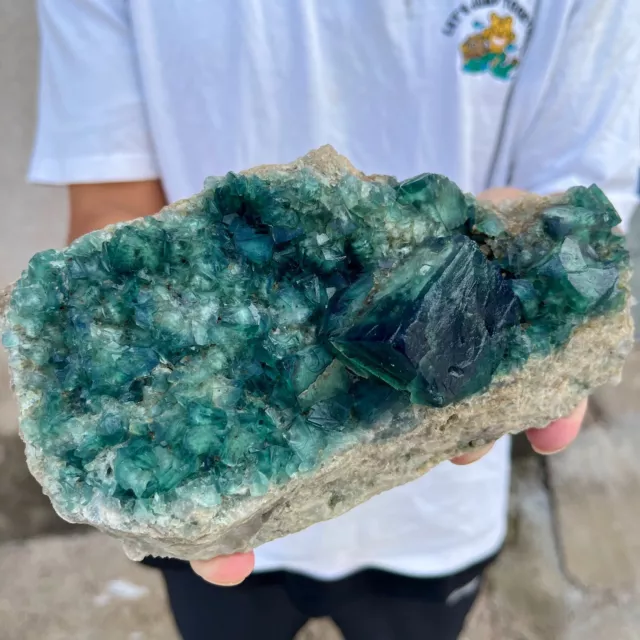 3lb NATURAL Green Cube FLUORITE Quartz Crystal Cluster Mineral Specimen