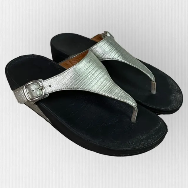 Fitflop The Skinny Thong Sandals Silver Metallic Comfort Women’s Size 8