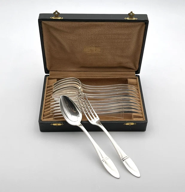 CHRISTOFLE / MÉNAGÈRE 37p en métal argenté & écrin / Modèle America / Art Déco EUR 180,00 - FR