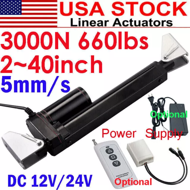 Electric Linear Actuator Motor 12V 24V 3000N 660lb 2"~ 40" Heavy Duty Waterproof