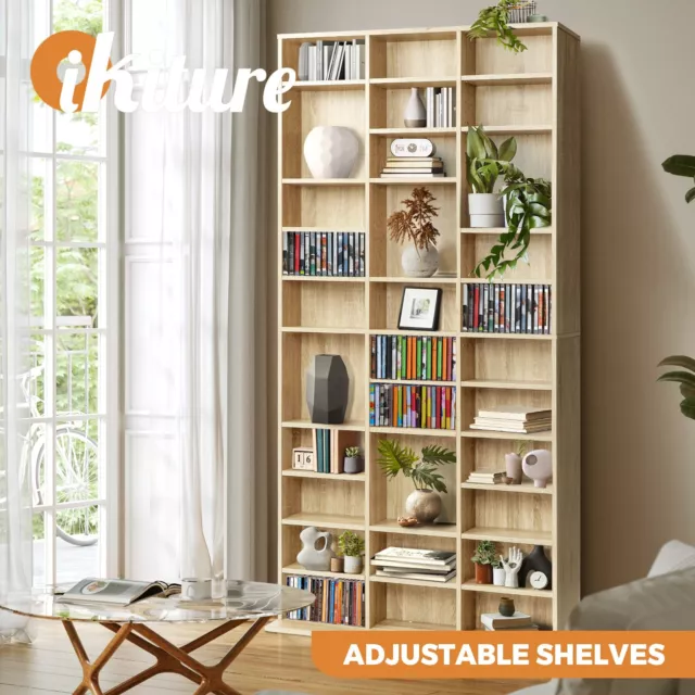 Oikiture Display Shelf Bookshelf Bookcase CD DVD Storage Media Stand Rack Oak