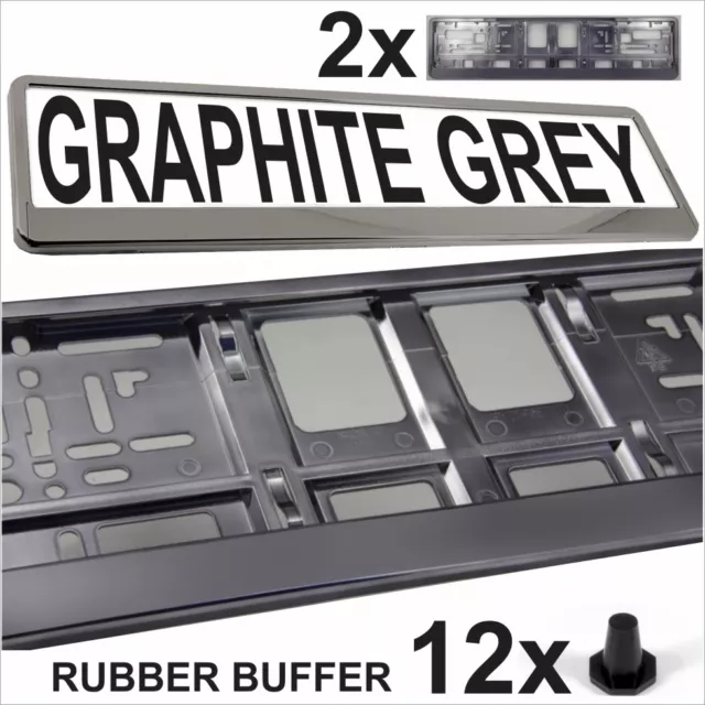 2x NUMBER PLATES SURROUNDS GRAPHITE GREY HOLDER FRAME FOR ANY CAR HIGH QUALITY