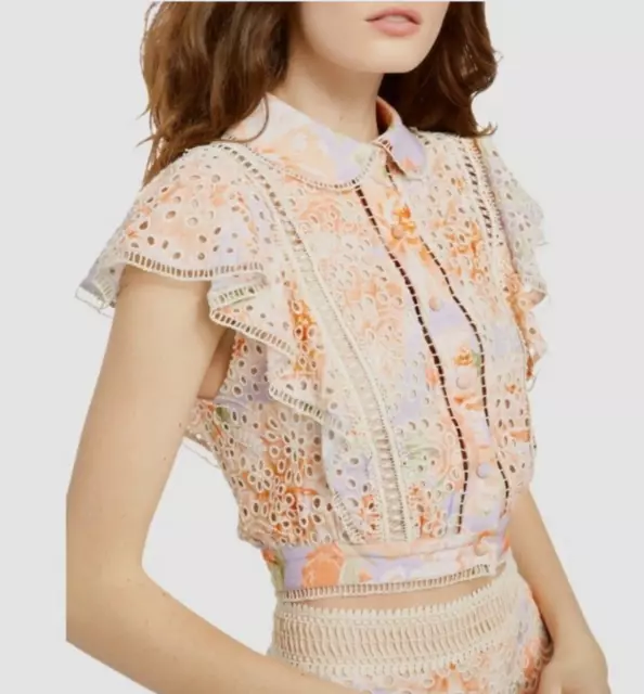 NWT Alice + Olivia Embroidered Eyelet Cavan spring Crop Shirt Blouse $350