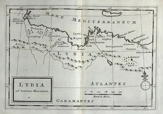 ANCIENT NORTH AFRICA, LYBIA, original antique map, Moll, 1739