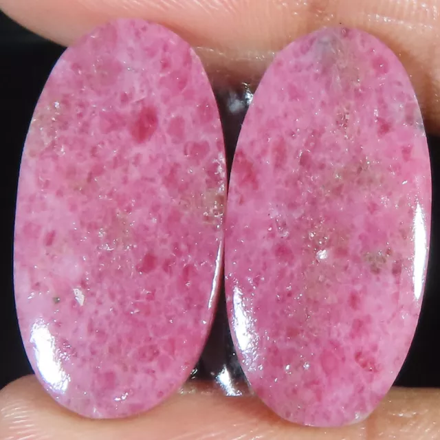 natural RHODONITE pair oval cabochon loose gemstone 44.50 Cts. (13 x 26 x 4 mm)