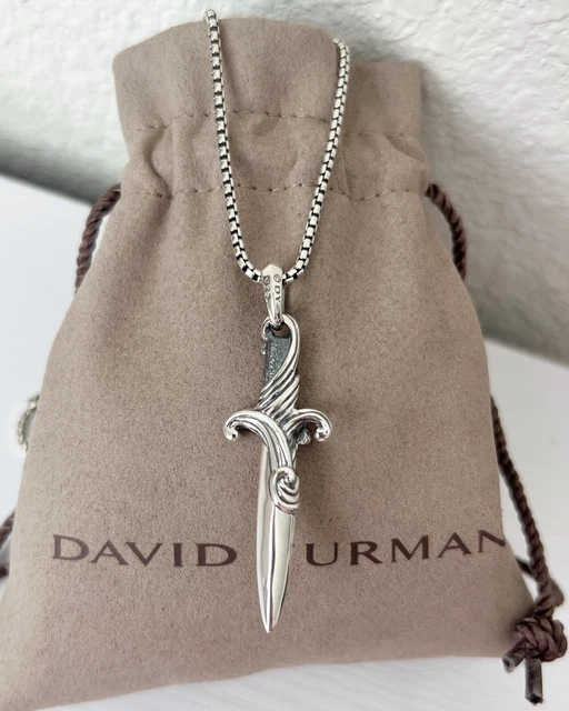 David Yurman Waves Dagger Sterling Silver 21-22" Box Chain Necklace for Men