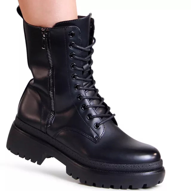 Chaussures Femme Plateforme Bottines Travailleur Bottes Biker de Combat Bottines