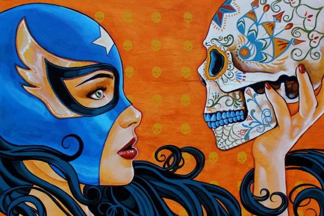 Mascara de la Muerte Lowbrow Art Canvas Giclee Print by Mike Bell Sugar Skull