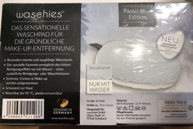 WASCHIES Abschmink-Pads 10er Set Abschminkpads von Pastel Blue Edition Unbenutzt