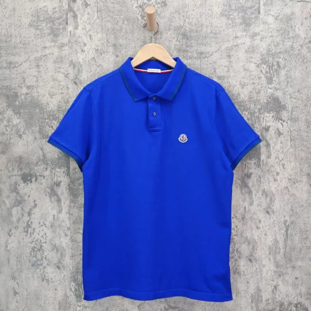 MONCLER POLO SHIRT Extra Large XL Blue Maglia Short Sleeve Patch Logo ...