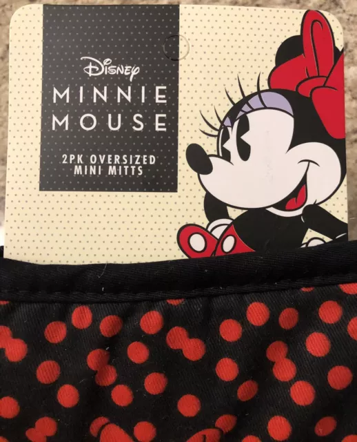 DISNEY Minnie Mouse OVEN MITT & Pot Holder Set (2) Black w/Red Dots NEW 2