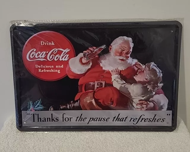 Coca-Cola Tin Sign With Santa New Sealed