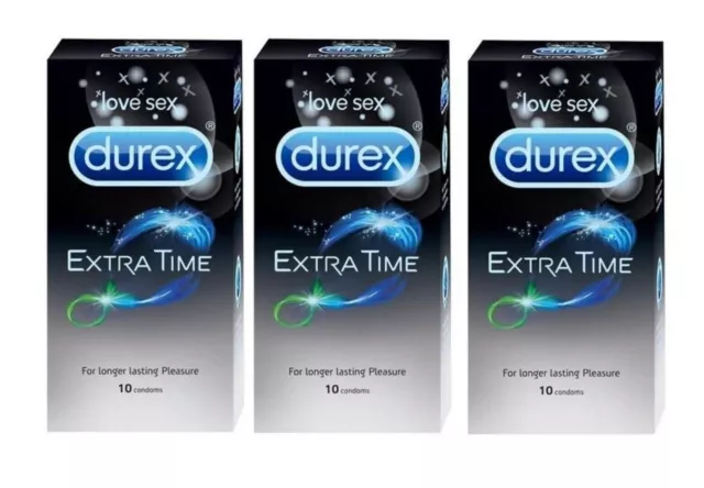 30 X Durex Extra Time Long Last Sex Delay Pack 30 Condoms Extended Pleasure