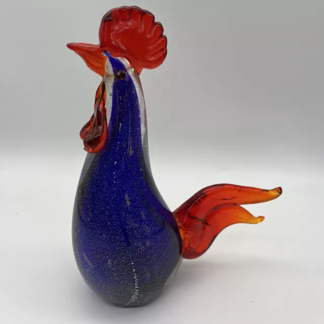 Colorful Hand Blown Art Glass Rooster Chicken  Figurine Paperweight 9”