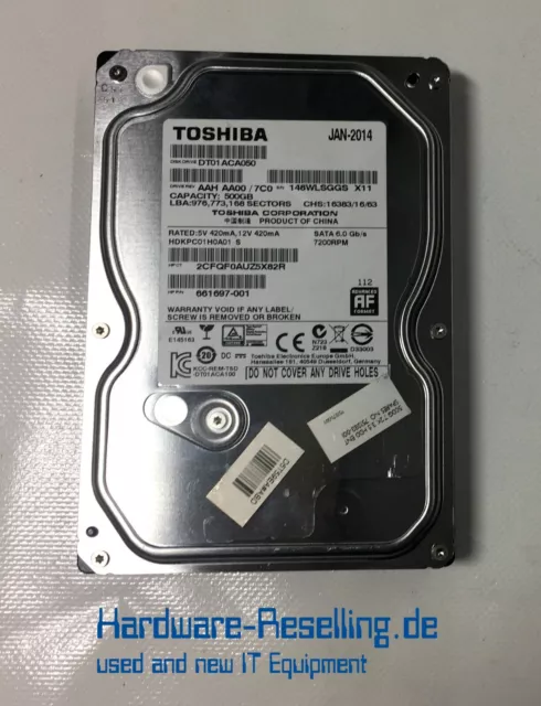 Hp 500Gb 3,5 " 7.2K Sata 6G Dt01Aca050 661697-001 751283-001 751371-001