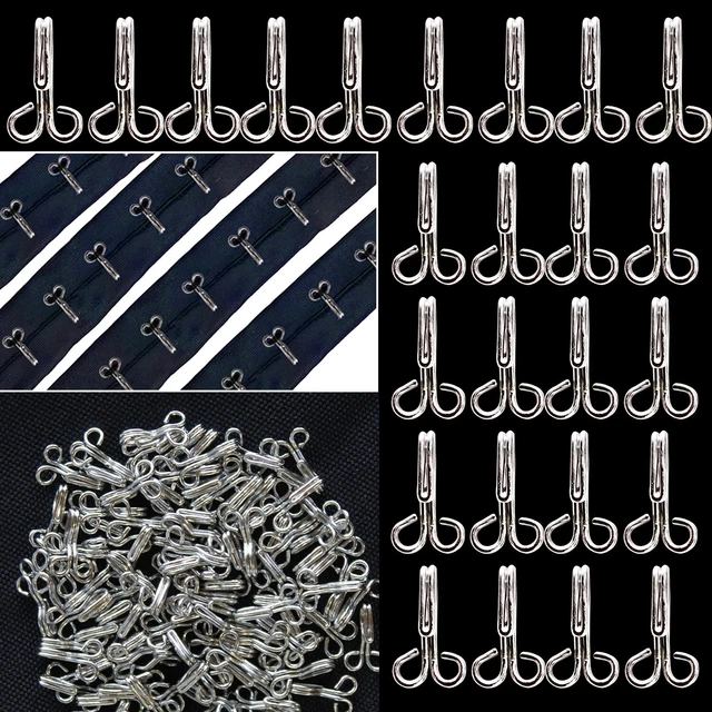 Plateado Gancho Cierres 12mm Latón Confección Costura Paño Reparar Cuello 100pcs