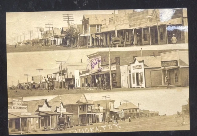 Real Photo Tahoka Texas Downtown Street Scene Multi View Postcard Copy