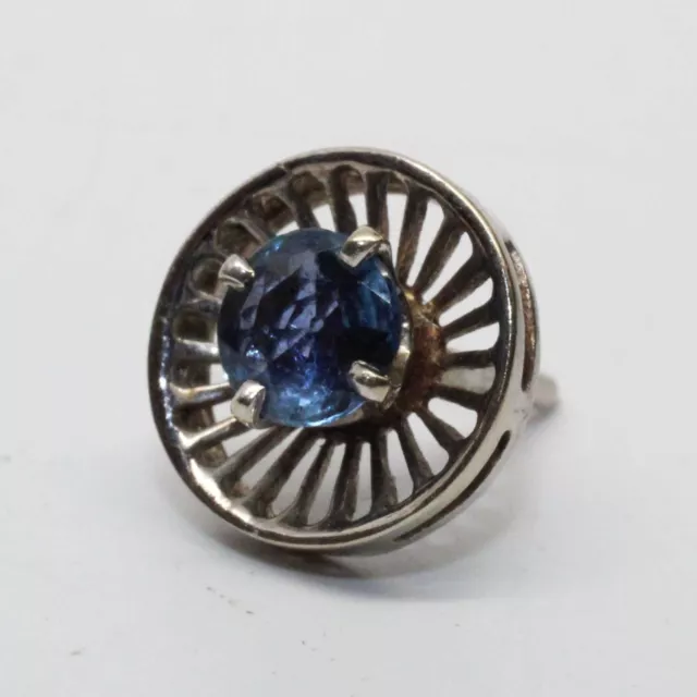 14K White Gold Blue Sapphire Pin - 1.3g