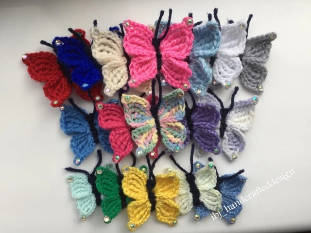 2 Handmade Crochet Acrylic🦋Butterflies🦋Applique Sewing Baby Trimming Clothes