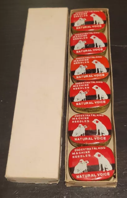 Rare Gramophone phonograph needle tin Box Set Nipper Dog Natural Voice Empty