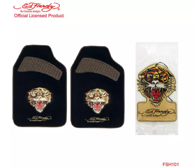 New Ed Hardy Wild Tiger Car Truck Carpet Floor Mats & Air Freshener Set