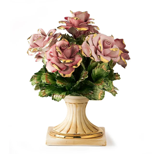 CENTRE DE TABLE Fleurs Rose Et Putti en Porcelaine Italienne