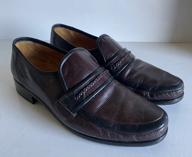 GRENSON TRUE MOCCASIN Brown Leather Woven 70s Loafer Bench Made