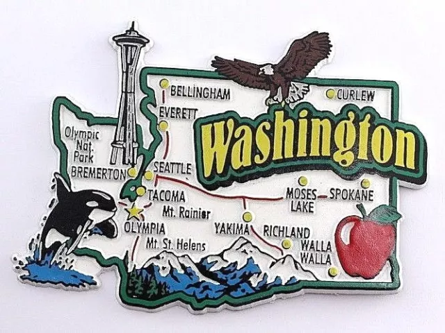 Washington State Map And Landmarks Collage Fridge Collectible Souvenir Magnet