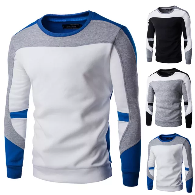 Mens Colorblock Long Sleeve Pullover Jumper Crew Neck T-Shirt Sweatshirt Tops UK