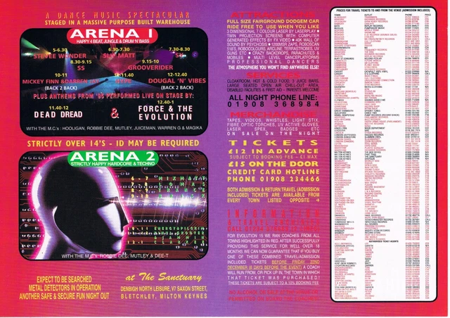 Evolution Rave Posters EVOLUTION 16 RAVE Flyer Flyers 28/12/95 A5 The Sanctuary Milton Keynes ...