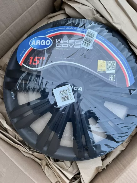 Argo® giga nero 15" pollici finiture ruote auto universali coprimozzo set di 4.