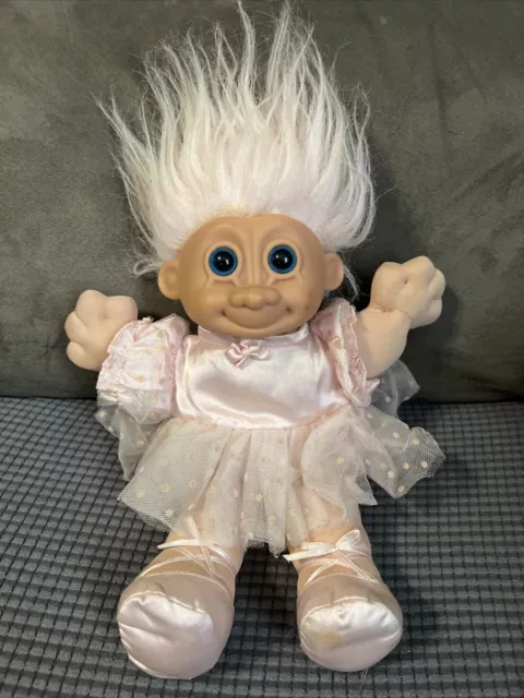 VTG Russ Berrie Troll Doll BALLERINA Plush 11" Blue Eyes Pink Tutu ballet shoes