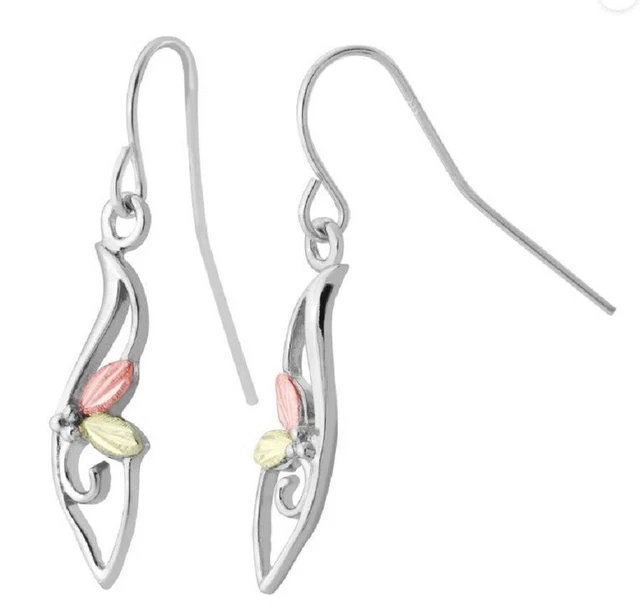 Landstrom's Black Hills Gold & Silver Pretty Two Leaf Dangle Earrings