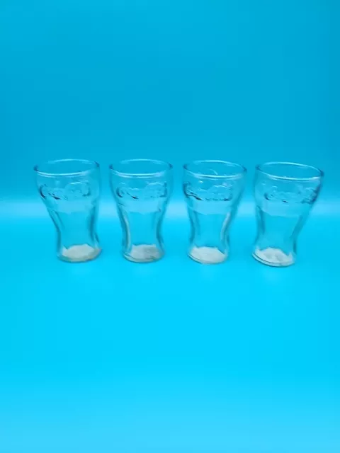 Set Of 4 Vintage Green Glass Coca Cola Coke Glasses 3" Mini Glasses Shot Juice