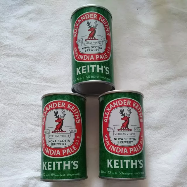 3 ALEXANDER KEITH'S INDIA PALE ALE EMPTY BEER Cans Straight Steel VINTAGE Canada