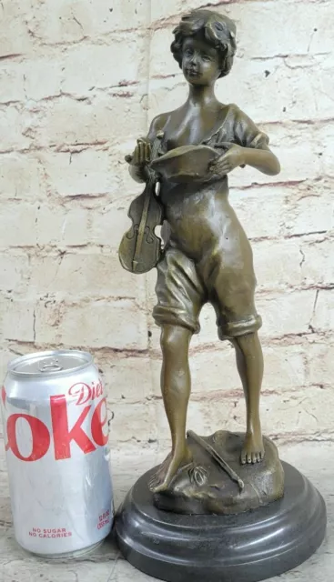 Bronce Escultura Art Déco Niño & Violín Estatua Figura Lost Cera Método Nr