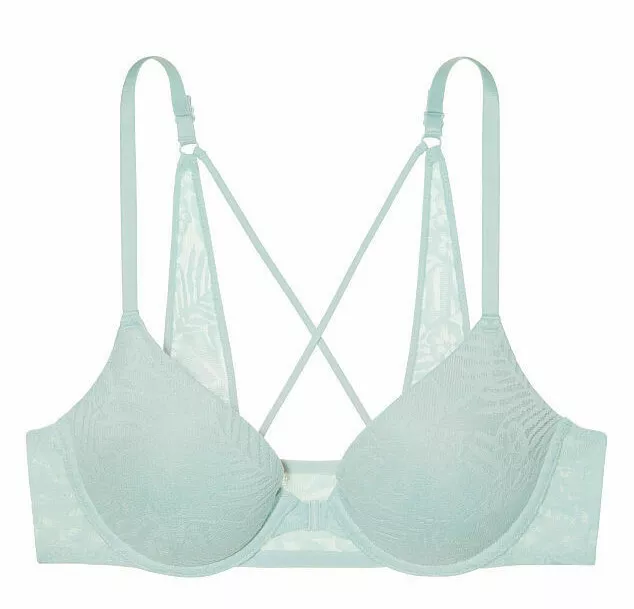 36DD Aqua Palm Lace Ft Cl Strappy Back PINK Victorias Secret MOST PushUP UW Bra 2