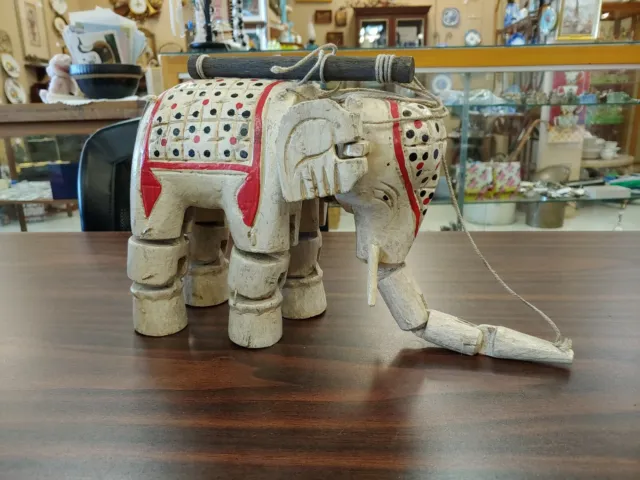Antique Carved Exotic Painted Elephant Marionette - Stunning