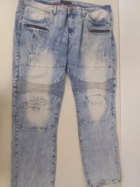 Encrypted Mens Size 46  Distressed Jeans Straight Leg Blue Acid wash 46x34