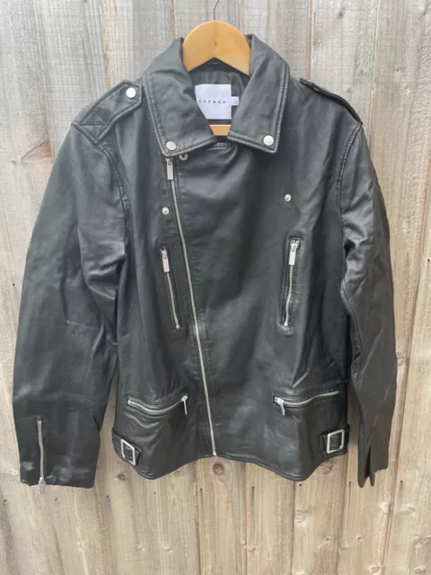 Topman Real Leather Zip Jacket Coat Black Brand New Genuine Biker Style