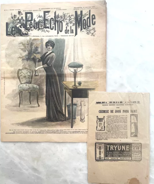 LE PETIT ECHO DE LA MODE n° 3 du 16 Janvier 1910 revue ancienne avec patron