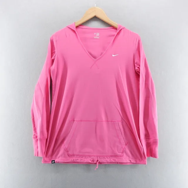 Nike Womens Hoodie Large Pink Embroidered Swoosh Pullover Lightweight Cotton