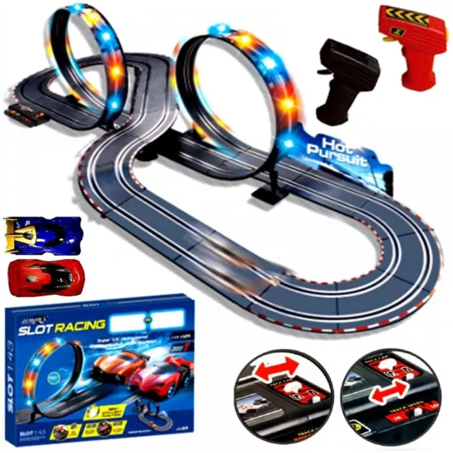 Large Remote Control Light Up Slot Car Racing Track Set Childrens Toy Game JJ83